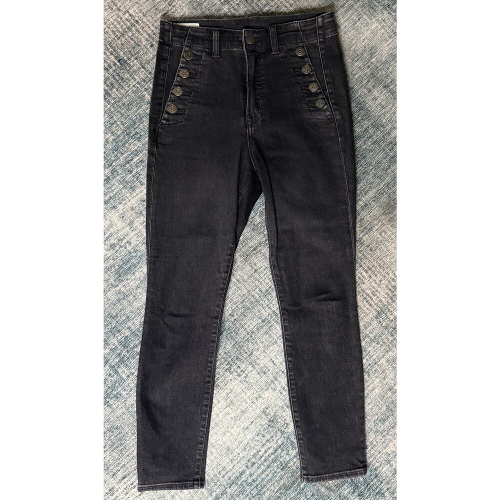 Gap True Skinny High Rise Jeans 26 Button Fly Ankle Detail Faded Black
